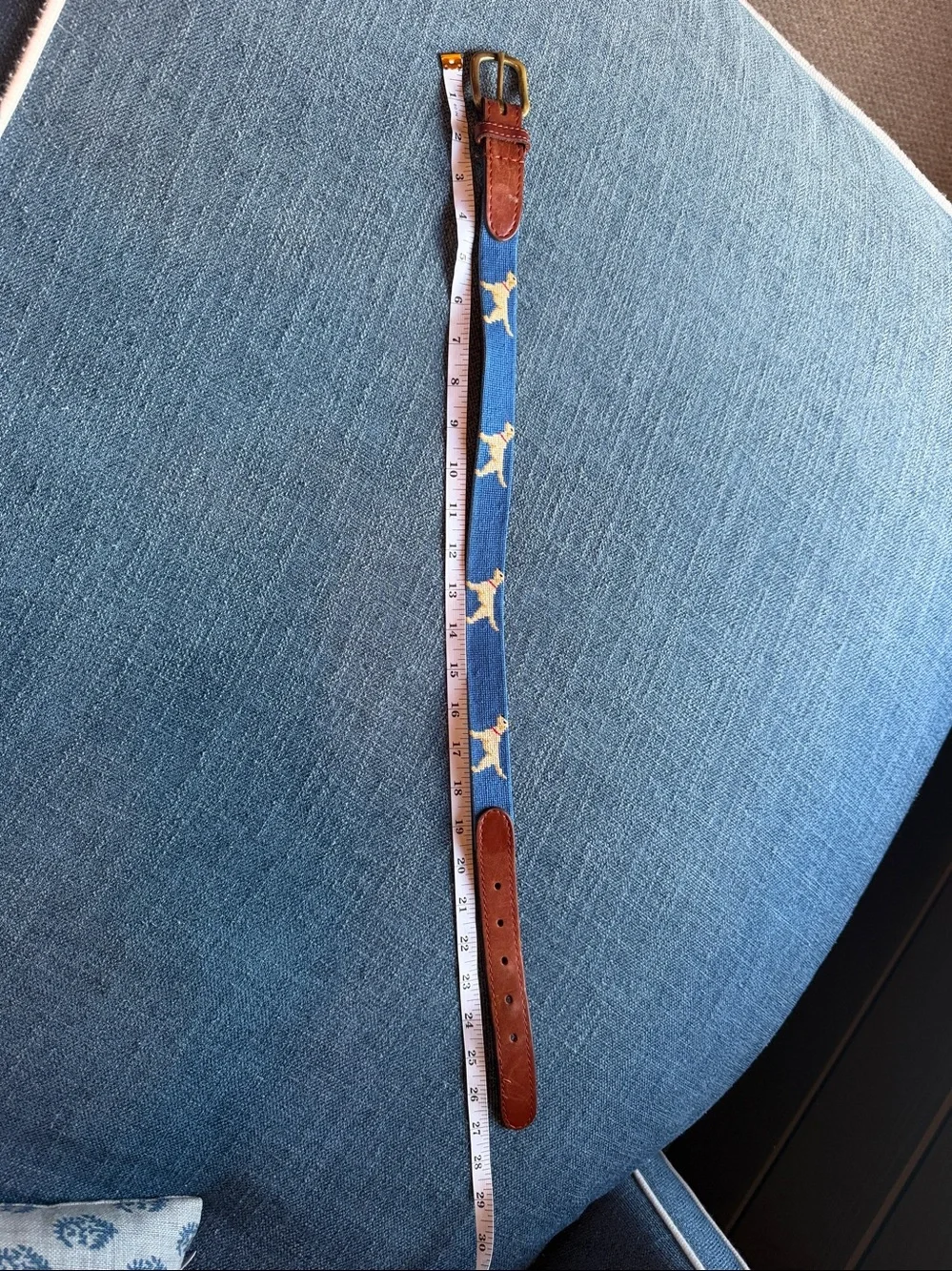 Smathers & Branson Boys Yellow Lab Needlepoint Belt Blue Size Small 2-4